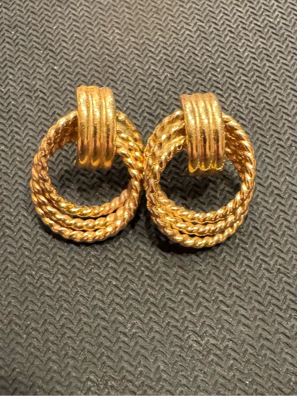 Vintage Gold Tone Rope Hoop Earrings
